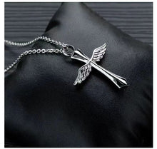 Load image into Gallery viewer, Cremation Urn Necklace of cross pendent with wings for Ashes
