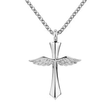 Load image into Gallery viewer, Cremation Urn Necklace of cross pendent with wings for Ashes
