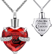 Load image into Gallery viewer, Month of URN Cremation Necklaces pendant for Ashes &quot;Always in My Heart&quot;
