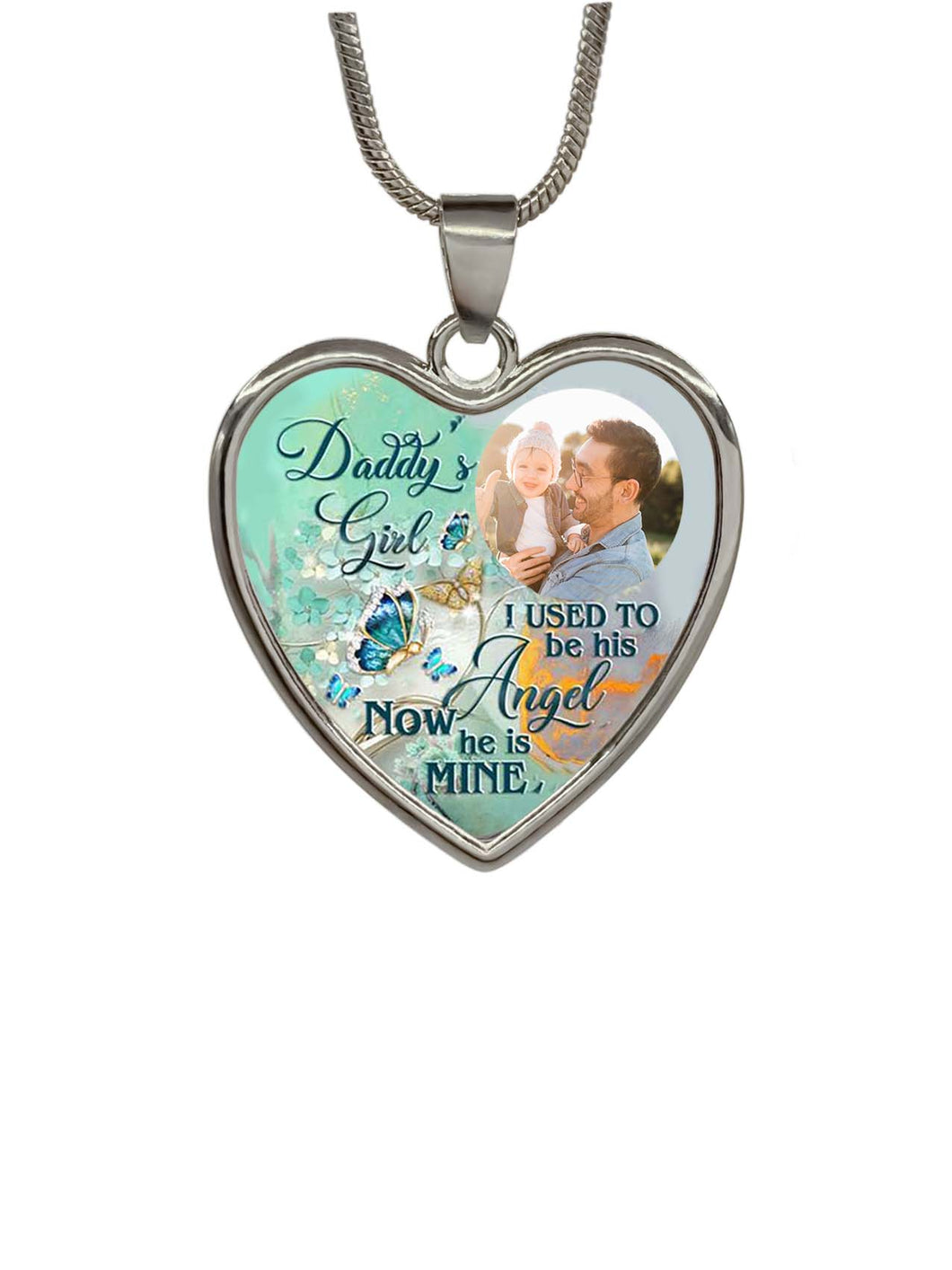 New Type Of Personalized Girl & dad Green Memorial Heart Photo Necklace